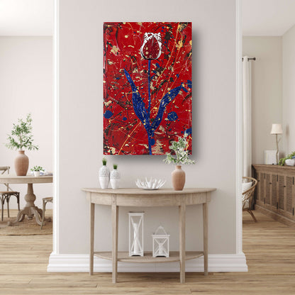 Abstracte tulp met dynamische verfspetters poster