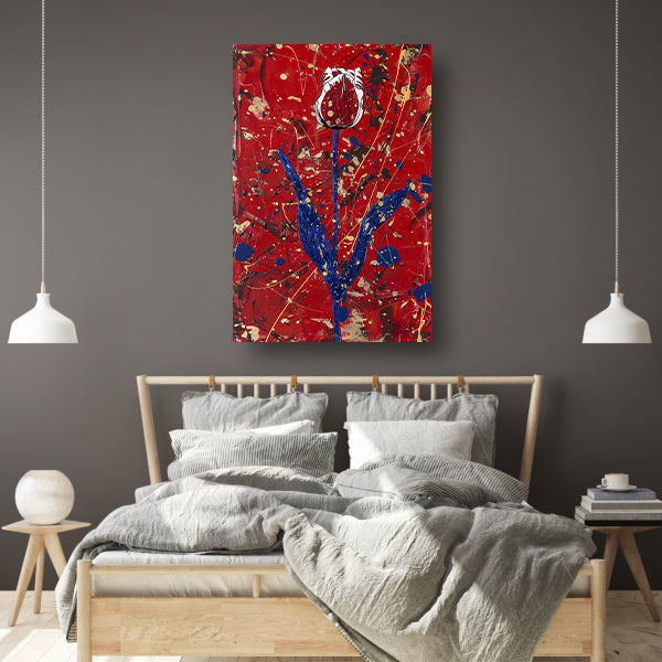 Abstracte tulp met dynamische verfspetters poster