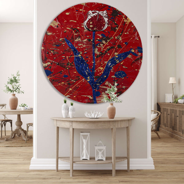Abstracte tulp met dynamische verfspetters aluminium muurcirkel