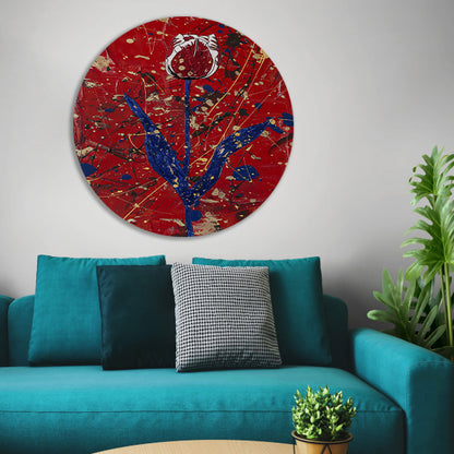 Abstracte tulp met dynamische verfspetters aluminium muurcirkel