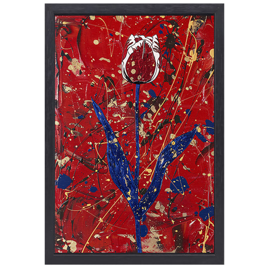 Abstracte tulp met dynamische verfspetters canvas met baklijst