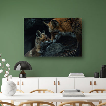 Intiem moment tussen twee vossen canvas met baklijst