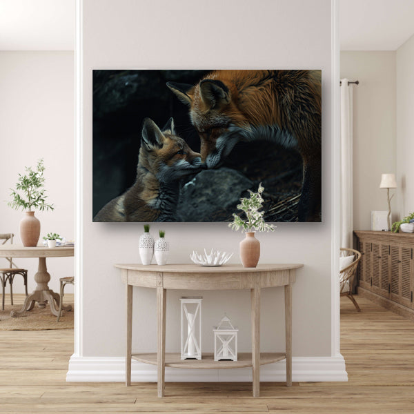 Intiem moment tussen twee vossen canvas met baklijst