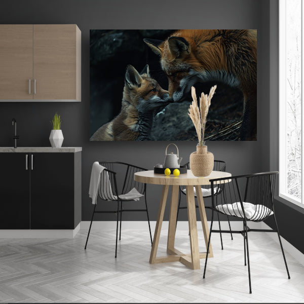 Intiem moment tussen twee vossen canvas met baklijst