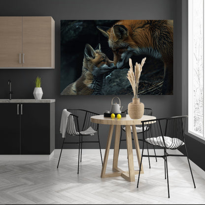 Intiem moment tussen twee vossen canvas met baklijst