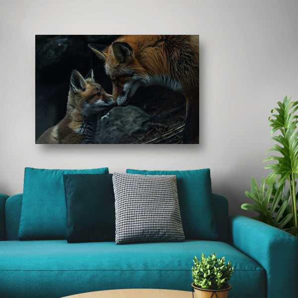 Intiem moment tussen twee vossen canvas met baklijst