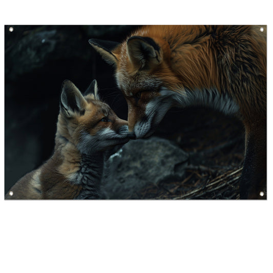 Intiem moment tussen twee vossen tuinposter