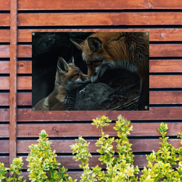 Intiem moment tussen twee vossen tuinposter