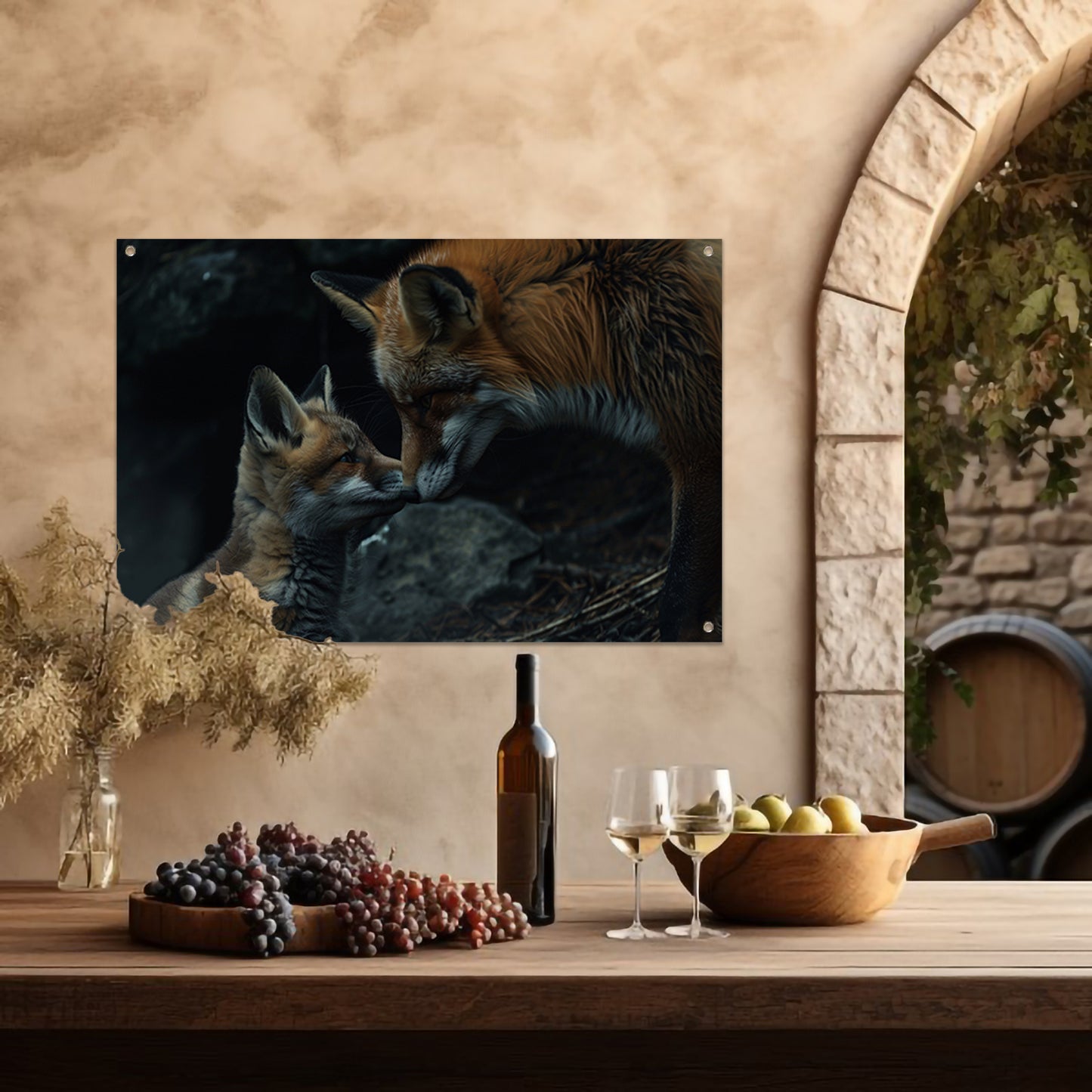 Intiem moment tussen twee vossen tuinposter