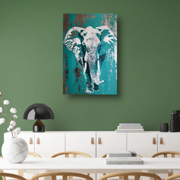 Abstract schilderij van turquoise olifant poster