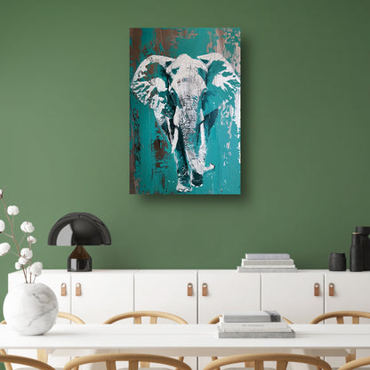 Abstract schilderij van turquoise olifant poster