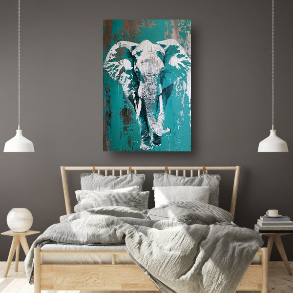 Abstract schilderij van turquoise olifant poster