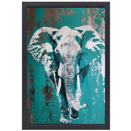 Abstract schilderij van turquoise olifant canvas met baklijst