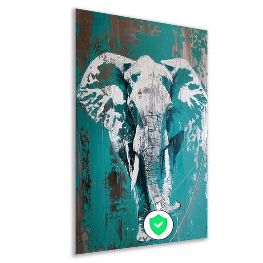 Abstract schilderij van turquoise olifant poster