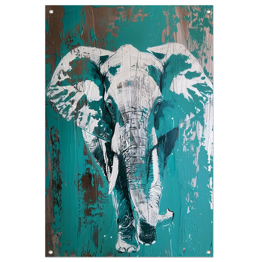 Abstract schilderij van turquoise olifant tuinposter