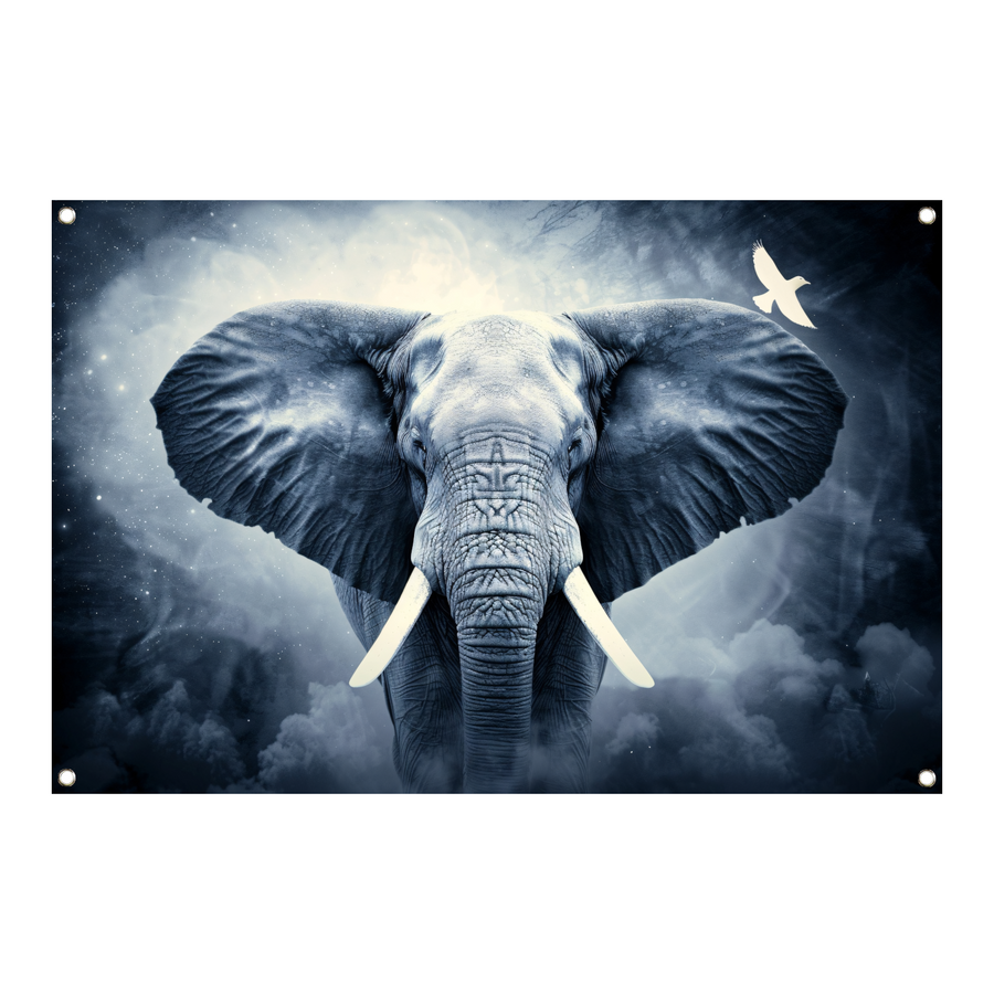 Silhouet olifant zonsondergang tuinposter