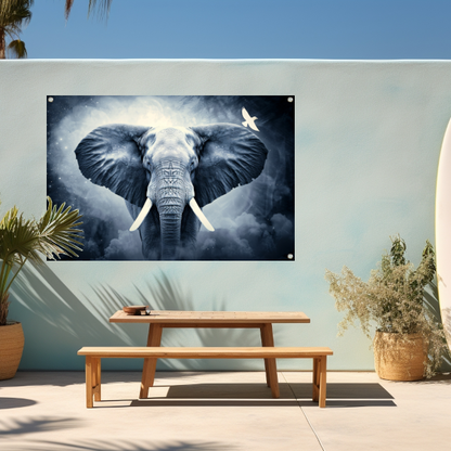 Silhouet olifant zonsondergang tuinposter