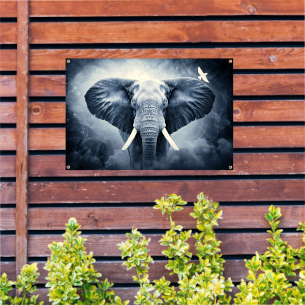 Silhouet olifant zonsondergang tuinposter