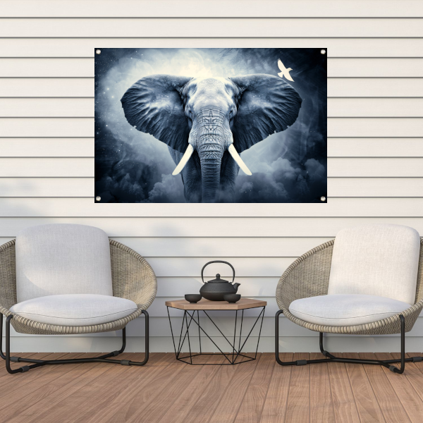 Silhouet olifant zonsondergang tuinposter