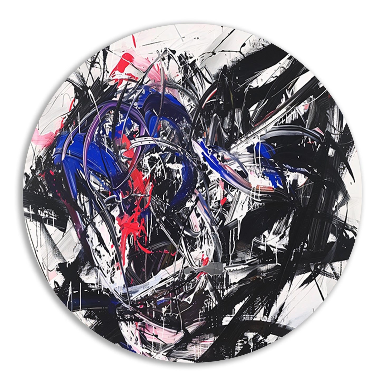 Dynamisch abstract kunstwerk met levendige kleuren aluminium muurcirkel