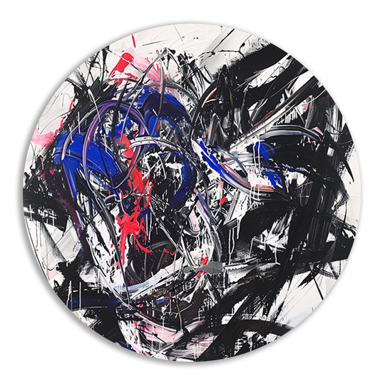 Dynamisch abstract kunstwerk met levendige kleuren aluminium muurcirkel