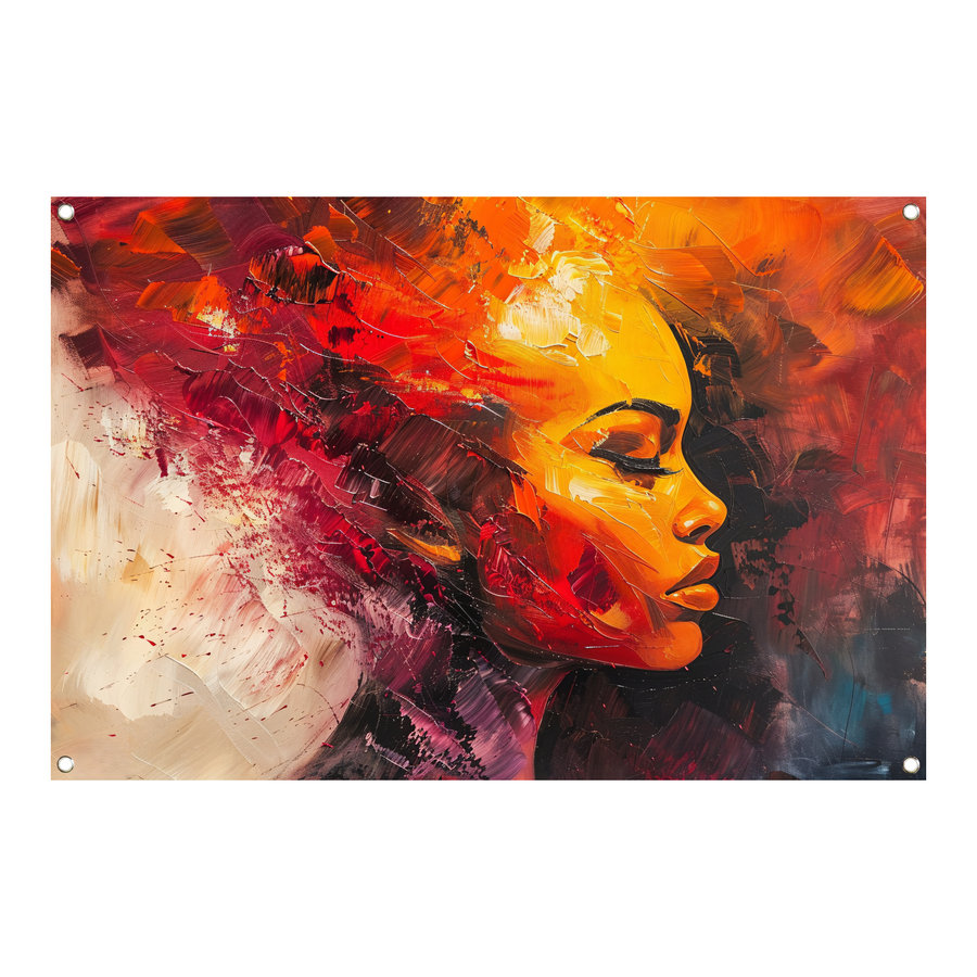 Vurige abstracte impressie van een vrouw tuinposter