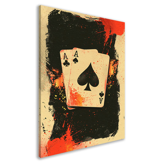 Twee Azen omringd door verfspatten canvas
