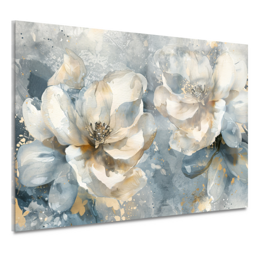Abstracte Aquarel Bloemen met Gouden Spatten acrylglas