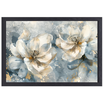 Abstracte Aquarel Bloemen met Gouden Spatten canvas met baklijst