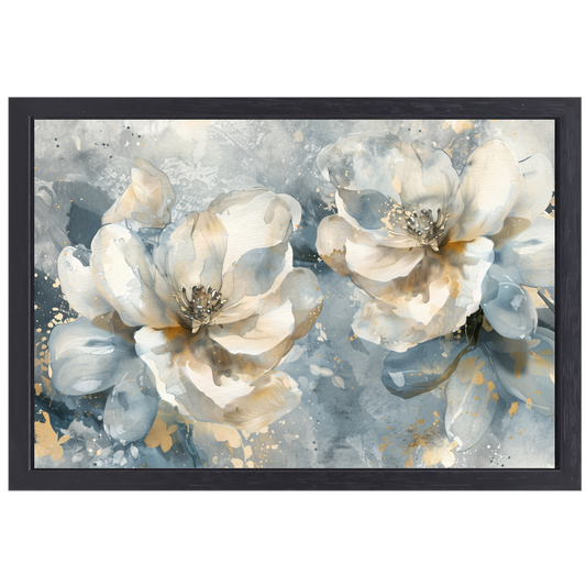 Abstracte Aquarel Bloemen met Gouden Spatten canvas met baklijst