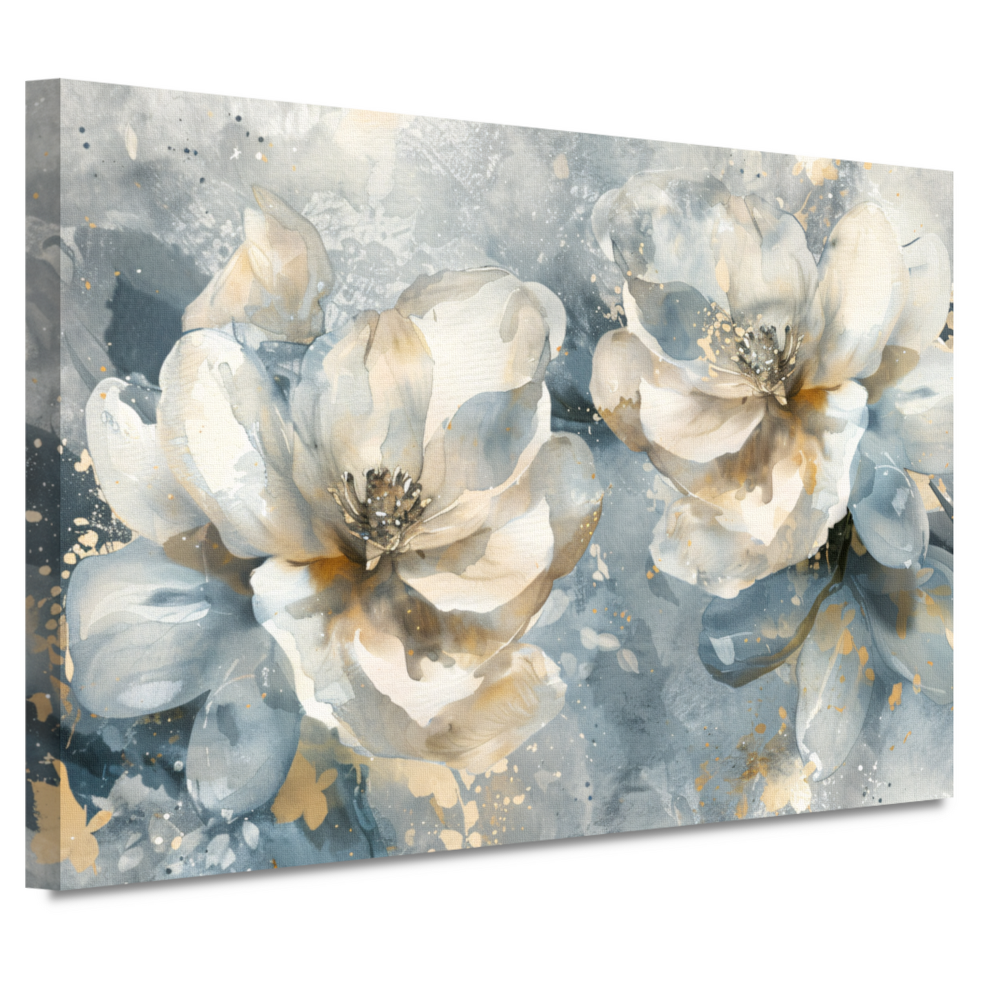 Abstracte Aquarel Bloemen met Gouden Spatten canvas