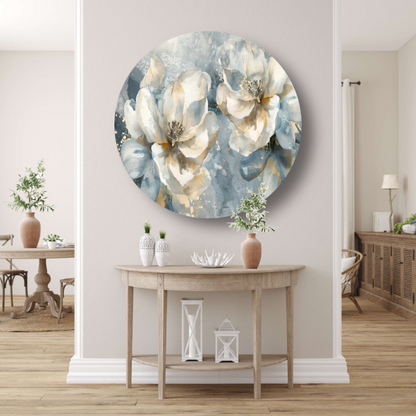 Abstracte Aquarel Bloemen met Gouden Spatten forex muurcirkel