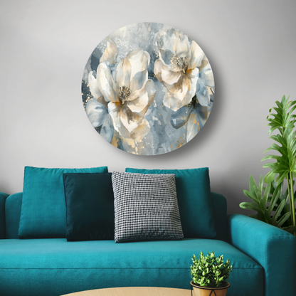 Abstracte Aquarel Bloemen met Gouden Spatten forex muurcirkel