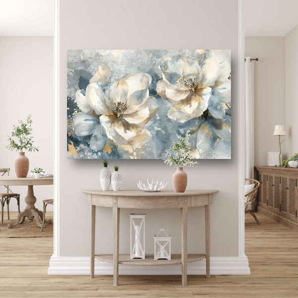 Abstracte Aquarel Bloemen met Gouden Spatten poster