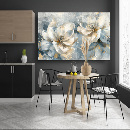 Abstracte Aquarel Bloemen met Gouden Spatten canvas