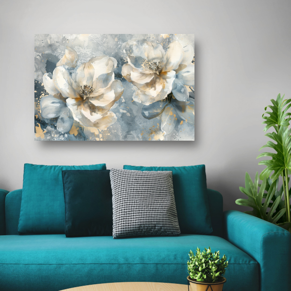 Abstracte Aquarel Bloemen met Gouden Spatten canvas