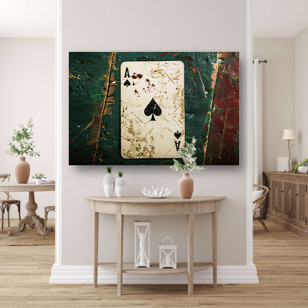 Beschadigde speelkaart met verf en vlekkencanvas