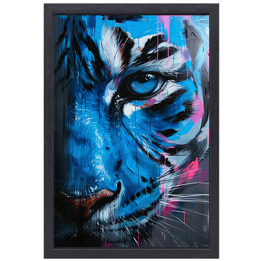 Levendige abstracte tijger in graffiti stijl canvas met baklijst