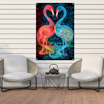 Dans van de Flamingos in Kleur tuinposter