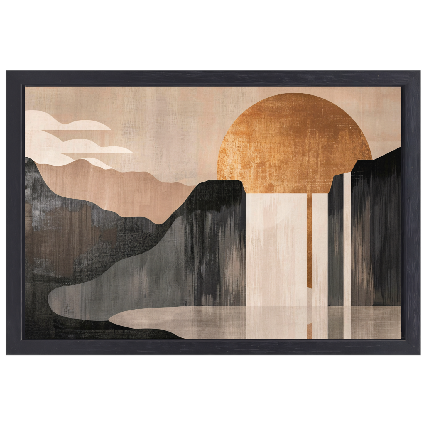 Minimalistisch Landschap met Gouden Zon canvas met baklijst