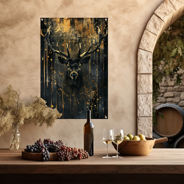 Mysterieuze hert met gouden accenten tuinposter