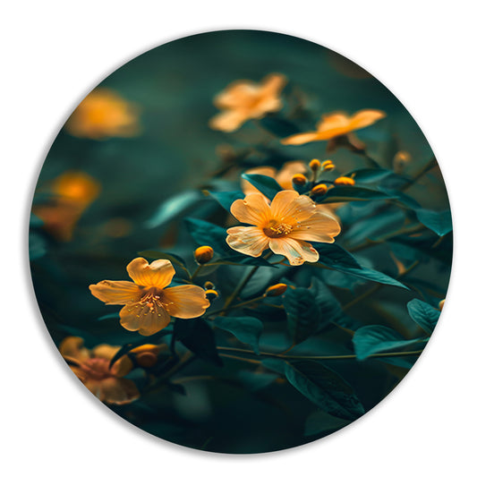 Gele bloemen in bloei aluminium muurcirkel