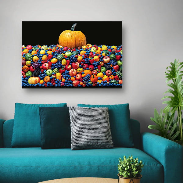 Kleurrijk stilleven met pompoen canvas