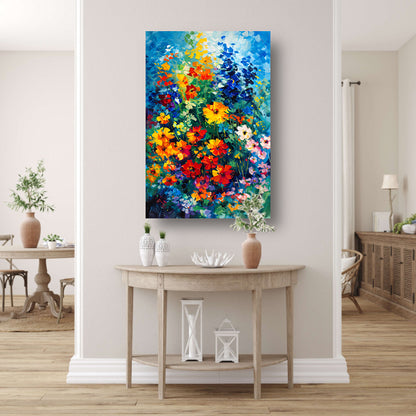 Kleurrijk abstract bloemenveld schilderij poster