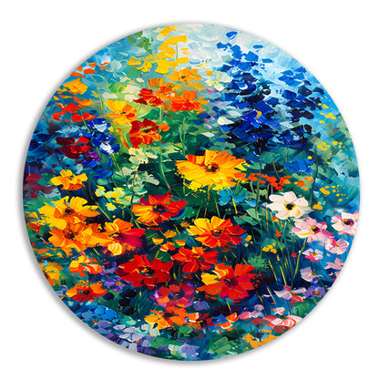 Kleurrijk abstract bloemenveld schilderij forex muurcirkel