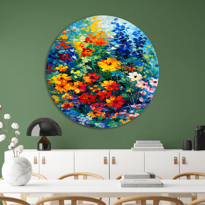 Kleurrijk abstract bloemenveld schilderij forex muurcirkel