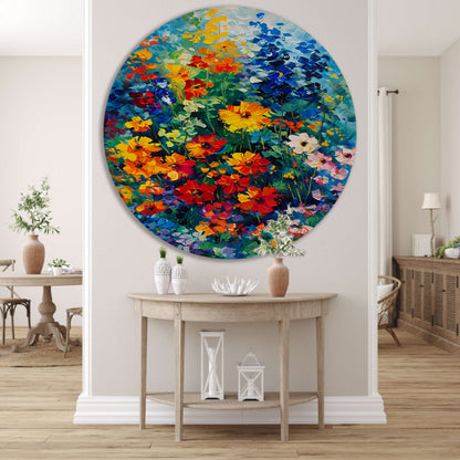 Kleurrijk abstract bloemenveld schilderij forex muurcirkel