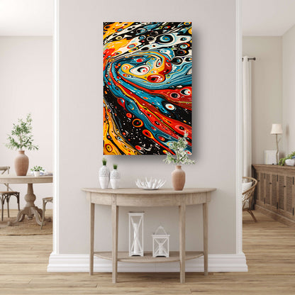 Kleurrijke abstracte patronen in beweging canvas met baklijst