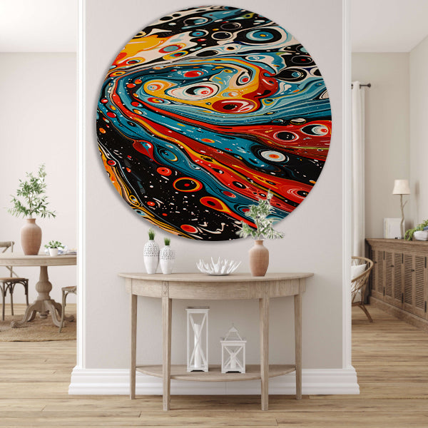 Kleurrijke abstracte patronen in beweging aluminium muurcirkel