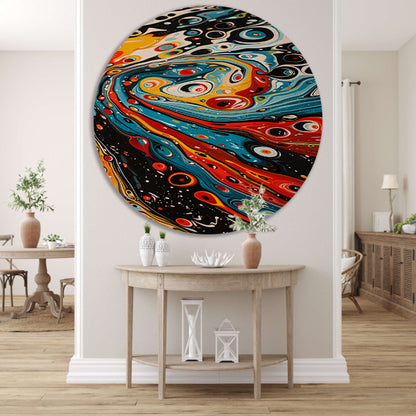 Kleurrijke abstracte patronen in beweging aluminium muurcirkel
